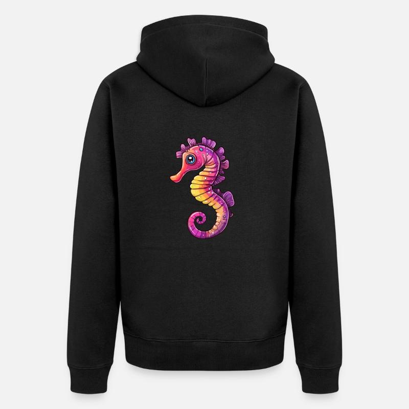 Buntes Seepferdchen Comic - Unisex Premium Bio Zip Hoodie - Schwarz
