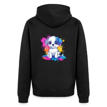 Puppy on paint splash - Unisex Premium Organic Zip Hoodie - black - Back - Nico (187cm)