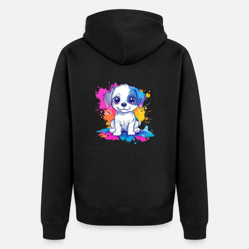 Welpe auf Farbspritzer - Unisex Premium Bio Zip Hoodie - Schwarz