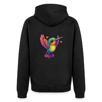 Kolibri mit Herzchen - Unisex Premium Bio Zip Hoodie - Schwarz - Hinten - Nico (187cm)