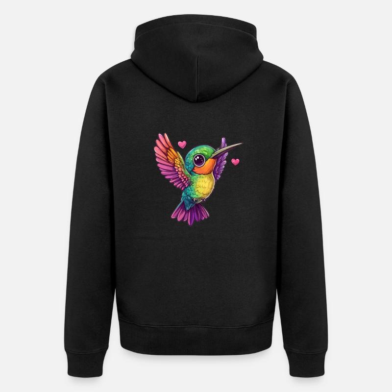 Kolibri mit Herzchen - Unisex Premium Bio Zip Hoodie - Schwarz