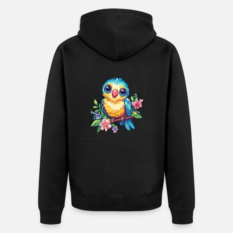 Bunter Vogel mit Blüten - Unisex Premium Bio Zip Hoodie - Schwarz