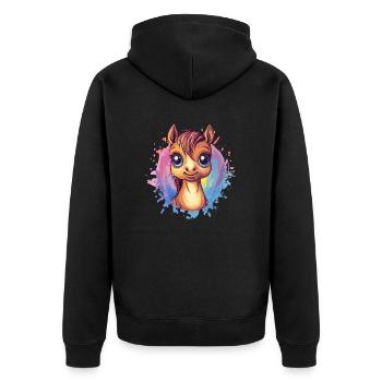 Lächelndes Pony Porträt - Unisex Premium Bio Zip Hoodie - Schwarz - Hinten - Nico (187cm)