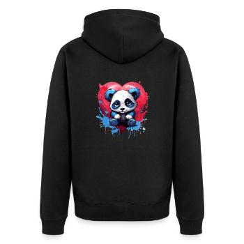 Panda mit Herz-Hintergrund - Unisex Premium Bio Zip Hoodie - Schwarz - Hinten - Nico (187cm)