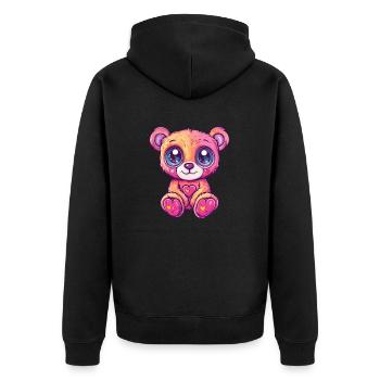 Cuddly bear with heart - Unisex Premium Organic Zip Hoodie - black - Back - Nico (187cm)