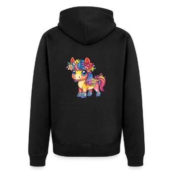 Flower pony in rainbow look - Unisex Premium Organic Zip Hoodie - black - Back - Nico (187cm)