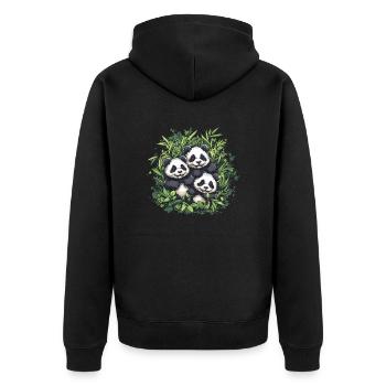 Three pandas in bamboo - Unisex Premium Organic Zip Hoodie - black - Back - Nico (187cm)