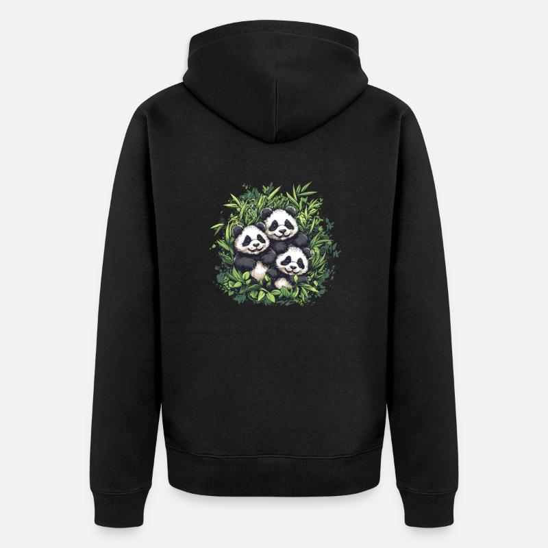 Trois pandas en bambou - Veste à capuche bio Premium Unisexe - noir
