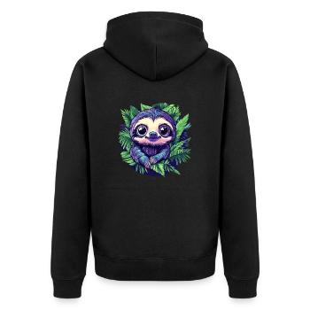 Lächelndes Faultier im Dschungel - Unisex Premium Bio Zip Hoodie - Schwarz - Hinten - Nico (187cm)