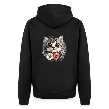 Chat avec couronne de fleurs - Veste à capuche bio Premium Unisexe - noir - Dos - Nico (187cm)