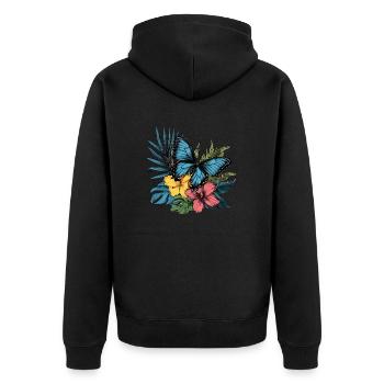 Tropical Butterfly with Flowers - Unisex Premium Organic Zip Hoodie - black - Back - Nico (187cm)