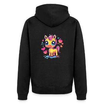 Buntes Pony mit Herzen - Unisex Premium Bio Zip Hoodie - Schwarz - Hinten - Nico (187cm)