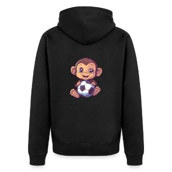 Affe mit Fußball - Unisex Premium Bio Zip Hoodie - Schwarz - Hinten - Nico (187cm)