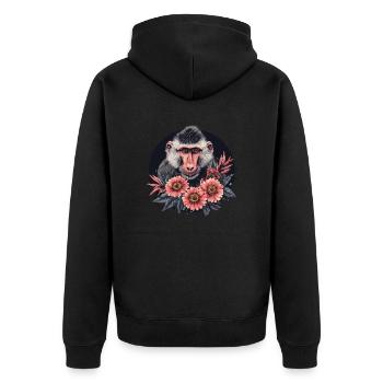 Mandrill mit Blumen - Unisex Premium Bio Zip Hoodie - Schwarz - Hinten - Nico (187cm)