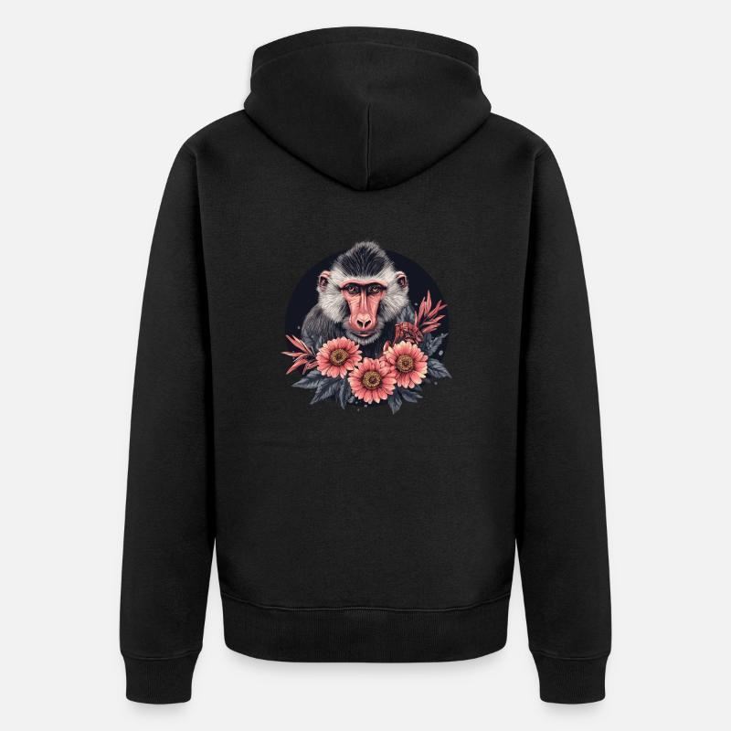 Mandrill à fleurs - Veste à capuche bio Premium Unisexe - noir