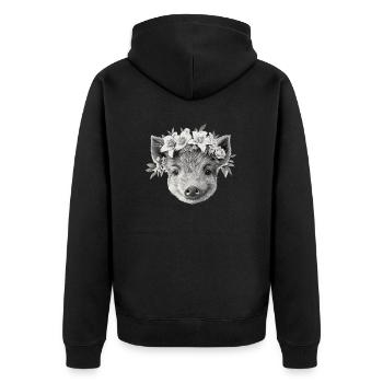 Wildschwein mit Blumenkranz - Unisex Premium Bio Zip Hoodie - Schwarz - Hinten - Nico (187cm)