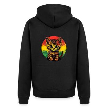 Bunte Katze vor Kreis - Unisex Premium Bio Zip Hoodie - Schwarz - Hinten - Nico (187cm)
