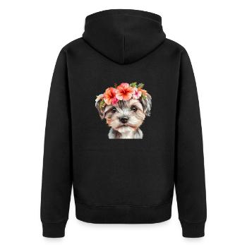 Süßer Hund mit Blumen - Unisex Premium Bio Zip Hoodie - Schwarz - Hinten - Nico (187cm)