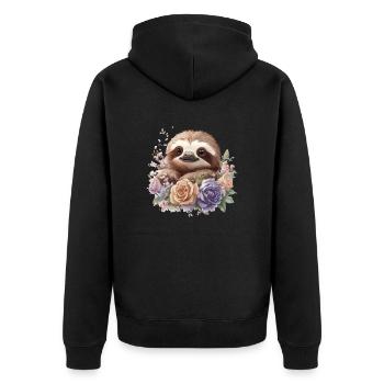 Faultier mit Rosen - Unisex Premium Bio Zip Hoodie - Schwarz - Hinten - Nico (187cm)