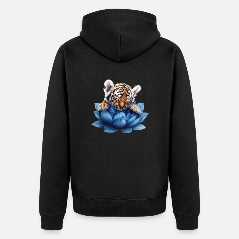 Bébé tigre en fleur - Veste à capuche bio Premium Unisexe - noir