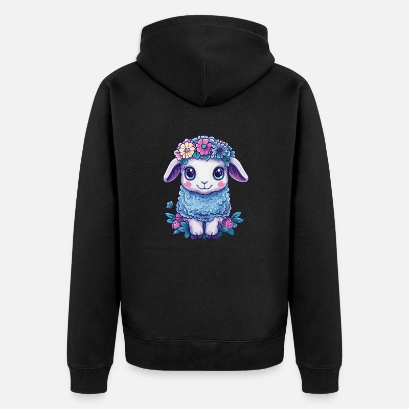 Schaf mit Blumen - Unisex Premium Bio Zip Hoodie - Schwarz
