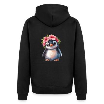 Pinguin mit Blütenkranz - Unisex Premium Bio Zip Hoodie - Schwarz - Hinten - Nico (187cm)