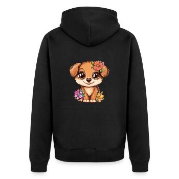 Chiot avec des fleurs - Veste à capuche bio Premium Unisexe - noir - Dos - Nico (187cm)