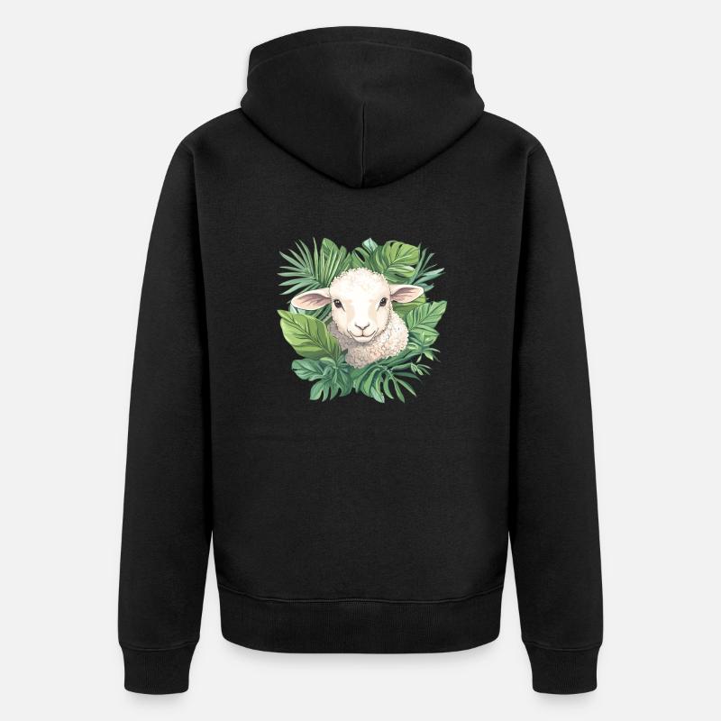 Mouton avec des feuilles - Veste à capuche bio Premium Unisexe - noir