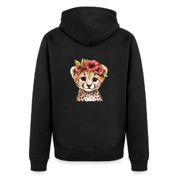 Guépard avec couronne de fleurs - Veste à capuche bio Premium Unisexe - noir - Dos - Nico (187cm)