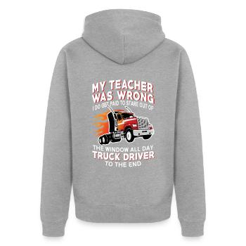 Truck Trucker Cadeau Drôle de chauffeur professionnel - Veste à capuche bio Premium Unisexe - gris chiné - Dos - Nico (187cm)