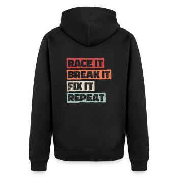 Kfz-Mechatroniker Autowerkstatt Werkstatt Auto - Unisex Premium Bio Zip Hoodie - Schwarz - Hinten - Nico (187cm)