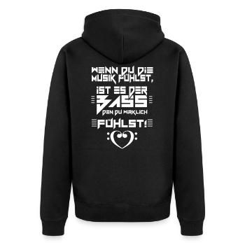 Wenn du Musik fühlst, fühlst du den Bass - Unisex Premium Bio Zip Hoodie - Schwarz - Hinten - Nico (187cm)