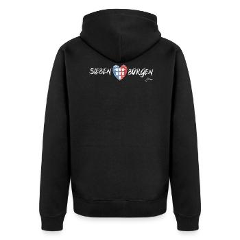 Pongratz Design | Moderne siebenbürgische Mode - Unisex Premium Bio Zip Hoodie - Schwarz - Hinten - Nico (187cm)