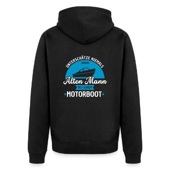 Bootsfahrer Bootfahren Motorboot Sportboot Boot - Unisex Premium Bio Zip Hoodie - Schwarz - Hinten - Nico (187cm)