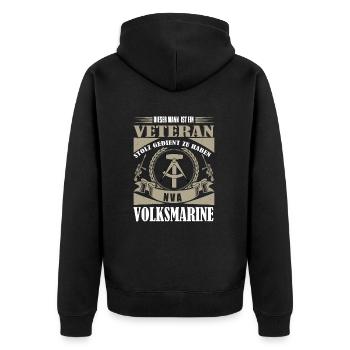 stolzer NVA Volksmarine Veteran - Unisex Premium Bio Zip Hoodie - Schwarz - Hinten - Nico (187cm)