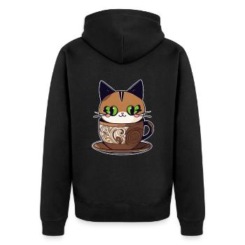 Niedliche Kaffee Katze - Unisex Premium Bio Zip Hoodie - Schwarz - Hinten - Nico (187cm)