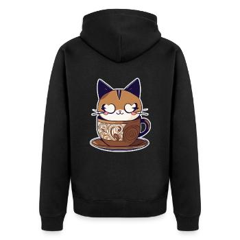 Niedliche Kaffee Katze - Unisex Premium Bio Zip Hoodie - Schwarz - Hinten - Nico (187cm)
