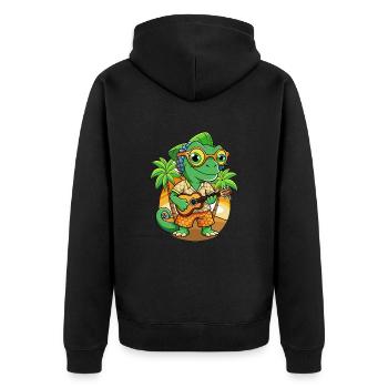 Lustige Chamäleon Cartoon Sommer Strand Sonnenbrille - Unisex Premium Bio Zip Hoodie - Schwarz - Hinten - Nico (187cm)