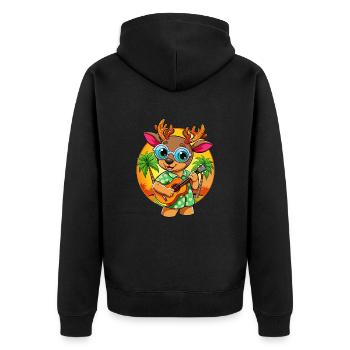 Funny Deer Cartoon Summer Beach Sunglasses Guitar - Unisex Premium Organic Zip Hoodie - black - Back - Nico (187cm)