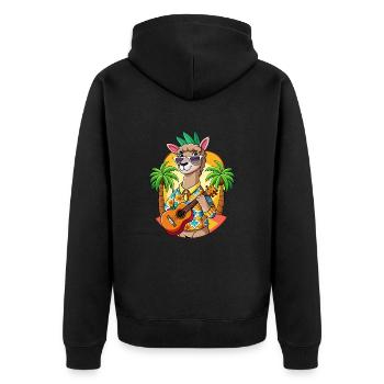 Funny Llama Cartoon Summer Beach Sunglasses Guitar - Unisex Premium Organic Zip Hoodie - black - Back - Nico (187cm)