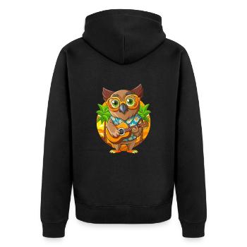 Lustige Eule Cartoon Sommer Strand Sonnenbrille Gitarre - Unisex Premium Bio Zip Hoodie - Schwarz - Hinten - Nico (187cm)