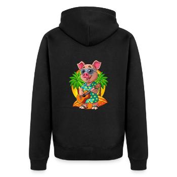 Lustige Schwein Cartoon Sommer Strand Sonnenbrille Gitarre - Unisex Premium Bio Zip Hoodie - Schwarz - Hinten - Nico (187cm)