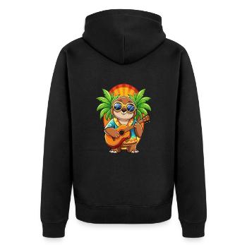 Funny Sloth Cartoon Summer Beach Sunglasses Guitar - Unisex Premium Organic Zip Hoodie - black - Back - Nico (187cm)