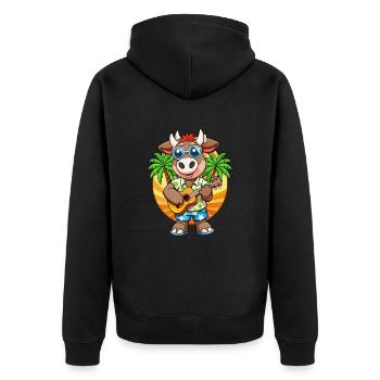 Lustige Kuh Cartoon Sommer Strand Sonnenbrille Gitarre - Unisex Premium Bio Zip Hoodie - Schwarz - Hinten - Nico (187cm)