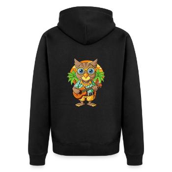 Lustige Eule Cartoon Sommer Strand Sonnenbrille Gitarre - Unisex Premium Bio Zip Hoodie - Schwarz - Hinten - Nico (187cm)