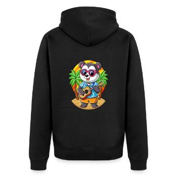 Lustige Panda Cartoon Sommer Strand Sonnenbrille Gitarre - Unisex Premium Bio Zip Hoodie - Schwarz - Hinten - Nico (187cm)