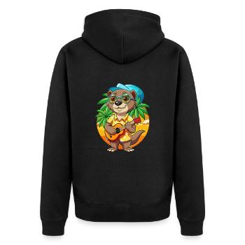Lustige Otter Cartoon Sommer Strand Sonnenbrille Gitarre - Unisex Premium Bio Zip Hoodie - Schwarz - Hinten - Nico (187cm)