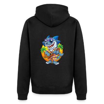 Lustige Hai Cartoon Sommer Strand Sonnenbrille Gitarre - Unisex Premium Bio Zip Hoodie - Schwarz - Hinten - Nico (187cm)