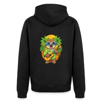 Funny Sloth Cartoon Summer Beach Sunglasses Guitar - Unisex Premium Organic Zip Hoodie - black - Back - Nico (187cm)