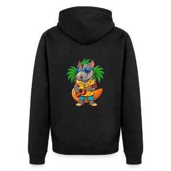 Lustige Tapir Cartoon Sommer Strand Sonnenbrille Gitarre - Unisex Premium Bio Zip Hoodie - Schwarz - Hinten - Nico (187cm)
